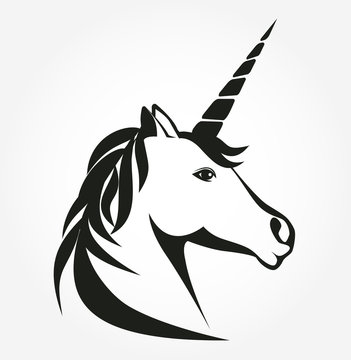Unicorn head icon vector. Stylized unicorn portrait emblem illustration.