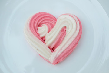 Valentine concept Dessert : Heart meringues design by sugar in heart shape on plate for Homemade love in Valentine's Day Decoration