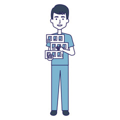 delivery worker lifting goods avatar character vector illustration design