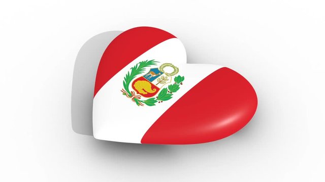 Pulsating heart in the colors of Peru flag, on a white background, 3d rendering side, loop.