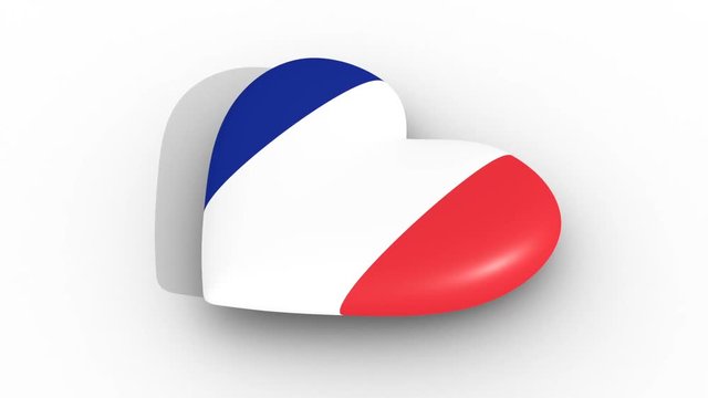 Pulsating heart in the colors of France flag, on a white background, 3d rendering side, loop.