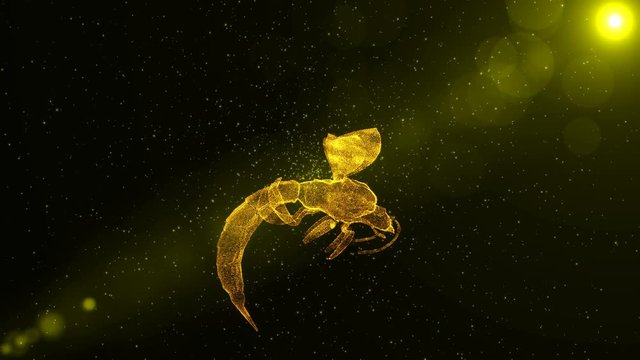 Wasp, glowing abstract insect flying through particles, fantasy 3D animation