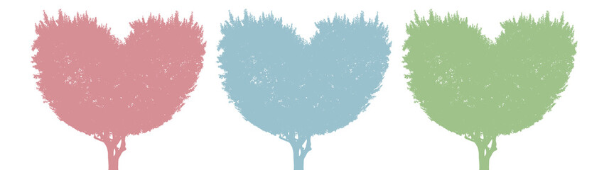 colorful silhouette heart shape tree. iconic concept for love, valentine and wedding