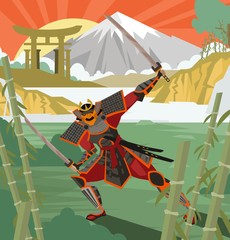 samurai armored warrior with katana blades
