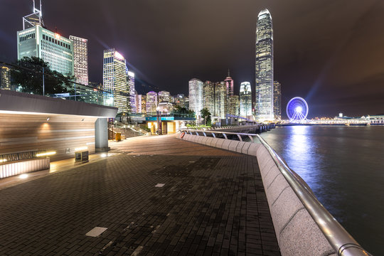 Waterront promenade along the Victoria harbour in Hong Kong
