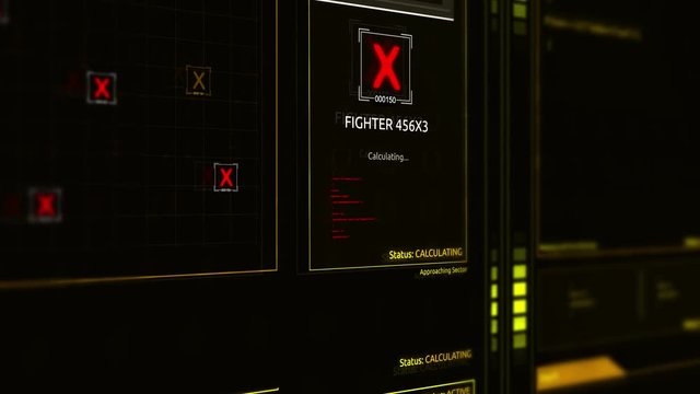 Camera pans up the side of digital futuristic star fighter computer screen