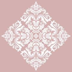 Oriental vector square white pattern with arabesques and floral elements. Traditional classic ornament. Vintage pattern with arabesques