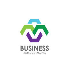 Abstract letter M logo design template. Creative hexagon sign mark. Color vector icon logotype