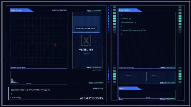 Futuristic Digital Flight Recorder Black Box computer screen or interface for Corner Pin Compositing