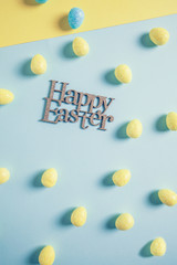 Happy Easter Pastel Yellow and Blue Glittery Design