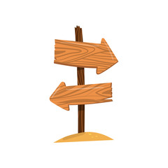 Wooden arrow sign post, right and left direction sign board cartoon vector Illustration