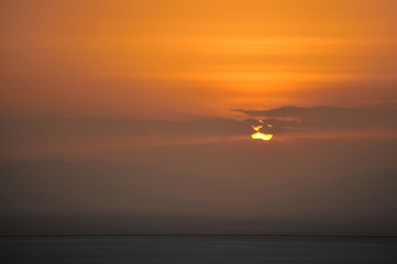 Fototapeta na wymiar Sunset in the hottest place on the planet Earth - Desert Danakil (Ethiopia)