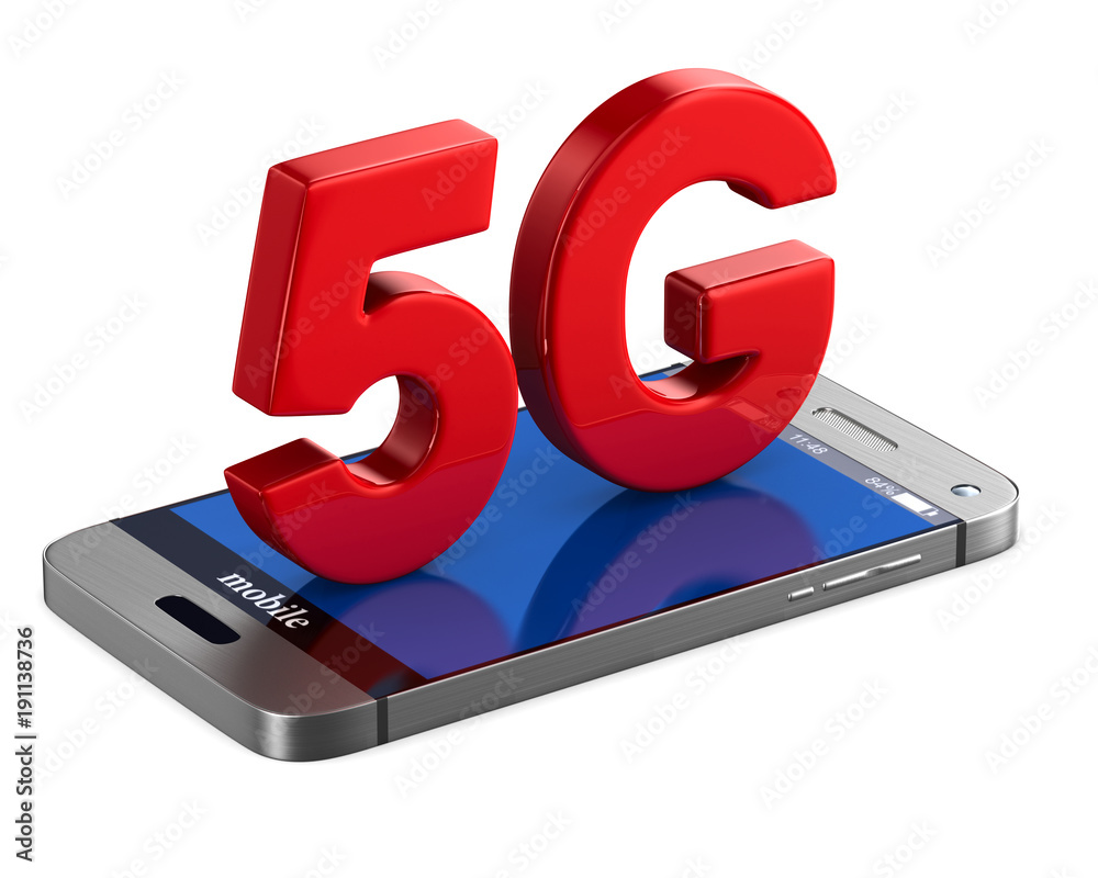 Canvas Prints 5G phone on white background. Isolated 3D illustration