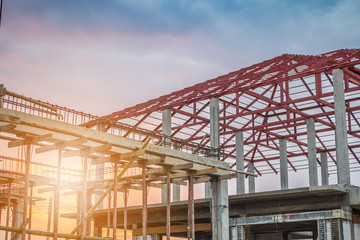 Obraz premium construction residential new house in progress at building site