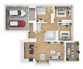 Floor plan top view. House interior isolated on white background. 3D render © artjafara