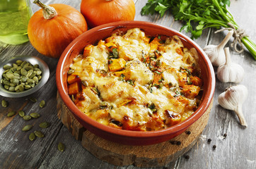 Chicken baked with pumpkin