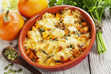 Chicken baked with pumpkin
