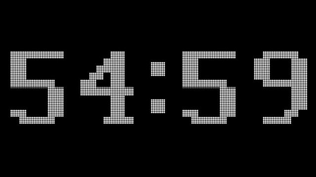 Digital countdown from 60 to zero. LED display. Gold Numbers