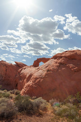 panoramic view of  huge red rock in Fire Valley State Park in Utah