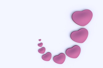 Valentine day background with pink hearts, 3D rendering isolated on white background