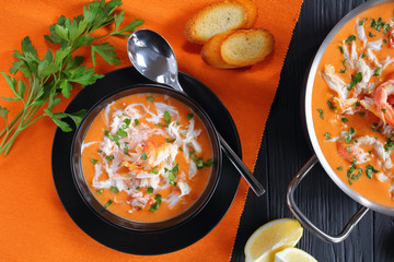 hot tasty bisque of snow crab