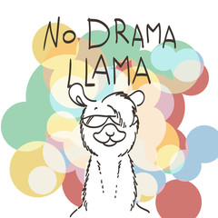 Cute card with cartoon llama. Motivational and inspirational quote. Doodling illustration