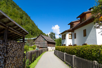 Fototapeta na wymiar Hallstatt Village with Historic Mountain Houses