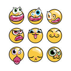 Set of expression emoticons. Set of kawaii emoji.