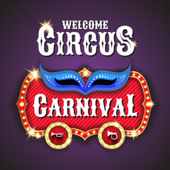 Circus banner background design with light bulbs frame. Vector illustration