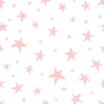 Vector seamless pattern decoreted pink stars for Christmas backgound, birthday baby shower textile
