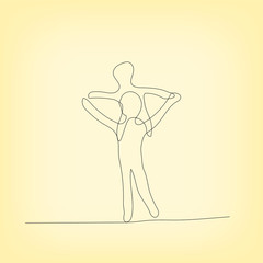 Lined design of father day in minimal style. Son riding his father's neck on yellow background. Vector illustration eps10.