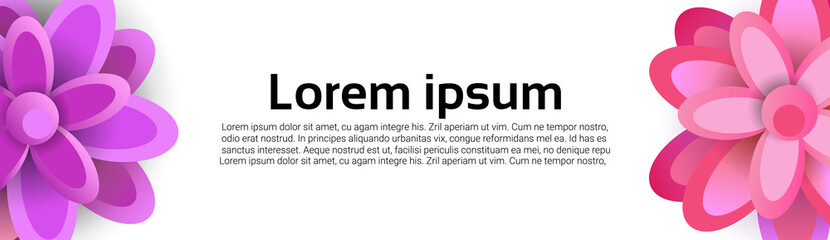 Beautiful Floral Background Spring Design With Colorful Flowers Horizontal Banner With Copy Space Flat Vector Illustration