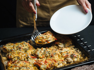 chicken french with vegetables on baking tray