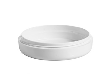 empty plastic, glass jars cosmetic, lotion packaging on a white background