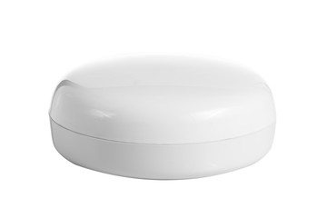 empty plastic, glass jars cosmetic, lotion packaging on a white background