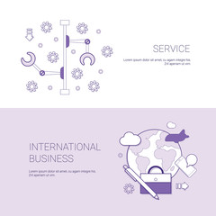 Set of Service And International Business Banners Concept Template Background With Copy Space Vector Illustration