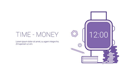 Time Is Money Business Concept Template Web Banner With Copy Space Vector Illustration