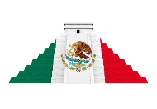 Mayan Pyramid with Mexican Flag Isolated