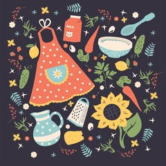 Cute vector set of cooking desserts. Stylish elements for the decoration.