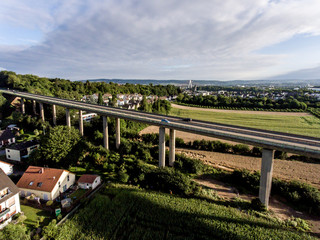 Fototapeta na wymiar The view over bridge highway in Germany Koblenz Andernach on sunny day