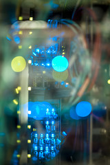 Fototapeta premium Abstract close up of cables in rack in server room