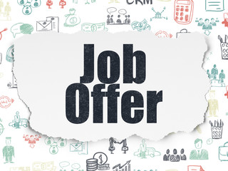 Fototapeta premium Finance concept: Painted black text Job Offer on Torn Paper background with Hand Drawn Business Icons