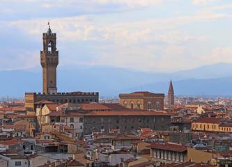 Fototapeta na wymiar Panoramic view of old buolding called PALAZZO VECCHIO in Florence In Italy