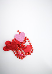Red and pink hearts isolated on white background top view. romantic Valentines Day. 14 February, love concept.