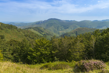 Naklejka premium Promenade au col de Bagargui lprès des Chalets d’Iraty, dans les estives des Pyrénées.