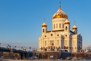 Cathedral of Christ the Saviour at sunny winter morning. Moscow in winter