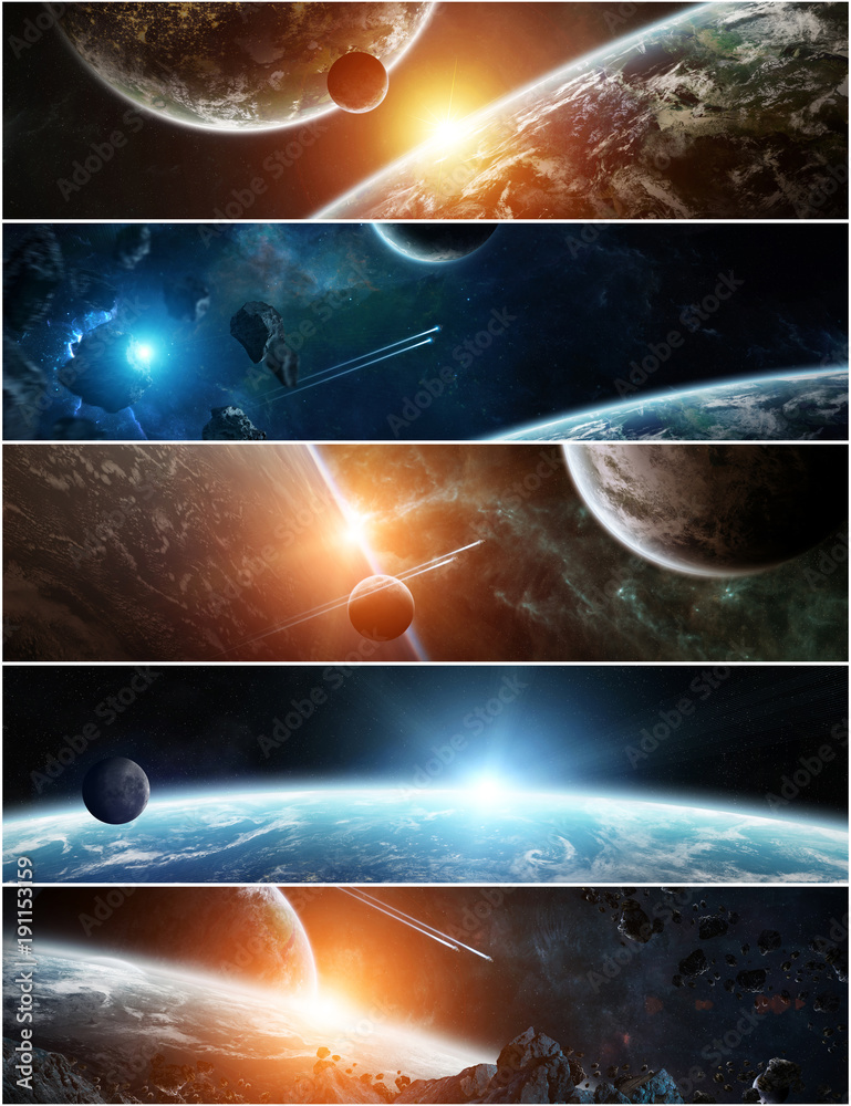 Wall mural panorama of distant planet system in space 3d rendering elements of this image furnished by nasa