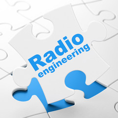 Science concept: Radio Engineering on White puzzle pieces background, 3D rendering