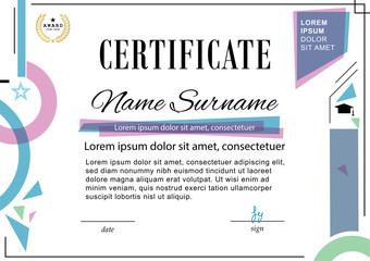 Official certificate. Business template. Blue pink design elements on white background. 