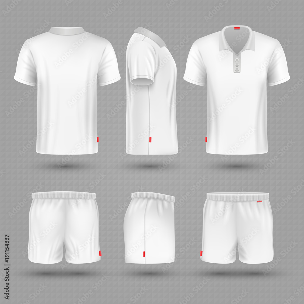 Sticker rugby shorts and t shirt white blank man sport uniform vector set - Stickers